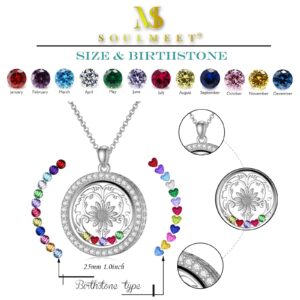 SOULMEET Round Sunflower Floating Locket Necklace That Holds Birthstones/Pictures/Hair Locket Living Flower DIY Floating Charm Memory Necklace for Women