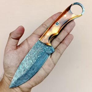 Unique Blades Damascus knife, Hunting knife with sheath, fixed blade Camping knife, Skinner knife, Hand Made Knives