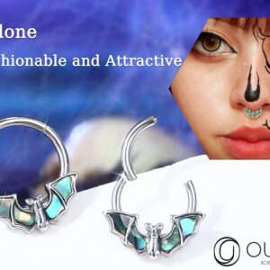 OUFER 16G Septum Rings Hoops, 316L Stainless Steel Septum Piercings, Black Bat Design Cartilage Earrings, Helix Conch Daith Piercing Jewelry for Women and Men-10MM