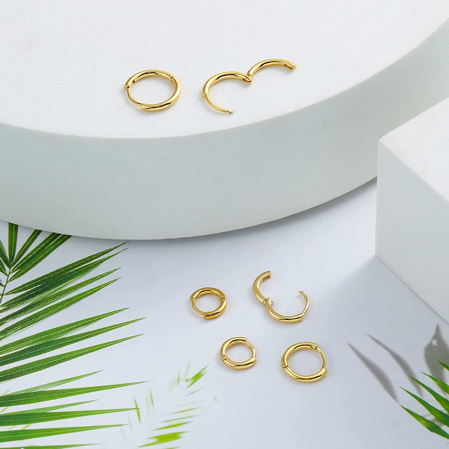 Small Gold Huggie Hoop Earrings,Cartilage Hoops Earrings,Helix Hoops,Tragus Hoop Earrings,6mm/8mm/10mm 14K Gold-Plated Surgical Stainless Steel Hoop Earrings Hypoallergenic for Body Piercing (Gold-3Pairs)