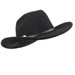 Classic Black Western Felt Roll Up Brim Cowboy and Cowgirl Hat for Women and Men - Decoration with Western Belt Bukle