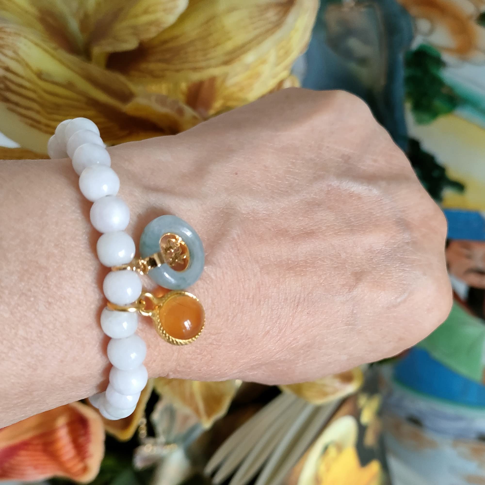 Heavens Tvcz Jade Bracelet Women Good Luck Bracelet Gem Jadeite Real for Women Energy Charms with Jade Pendant Coin Lucky Yellow Naga Eye Powerful Thai Prosperity Trade 7.50mm.