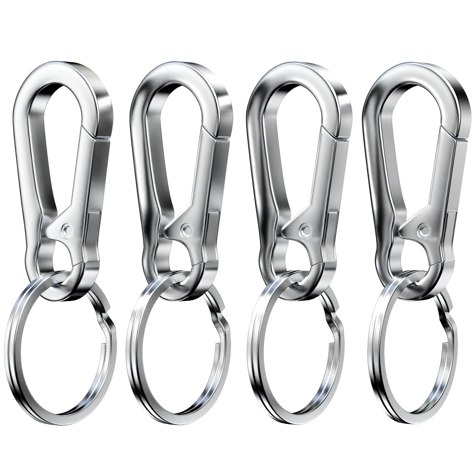 4Pcs Metal Carabiner Clip Keyring Keychain Key Ring Chain Holder for Car Keys/Purse- Silver Keychain Hook Organizer