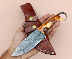 unique blades damascus knife, hunting knife with sheath, fixed blade camping knife, skinner knife, hand made knives