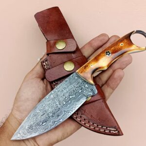 Unique Blades Damascus knife, Hunting knife with sheath, fixed blade Camping knife, Skinner knife, Hand Made Knives