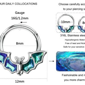 OUFER 16G Septum Rings Hoops, 316L Stainless Steel Septum Piercings, Black Bat Design Cartilage Earrings, Helix Conch Daith Piercing Jewelry for Women and Men-10MM