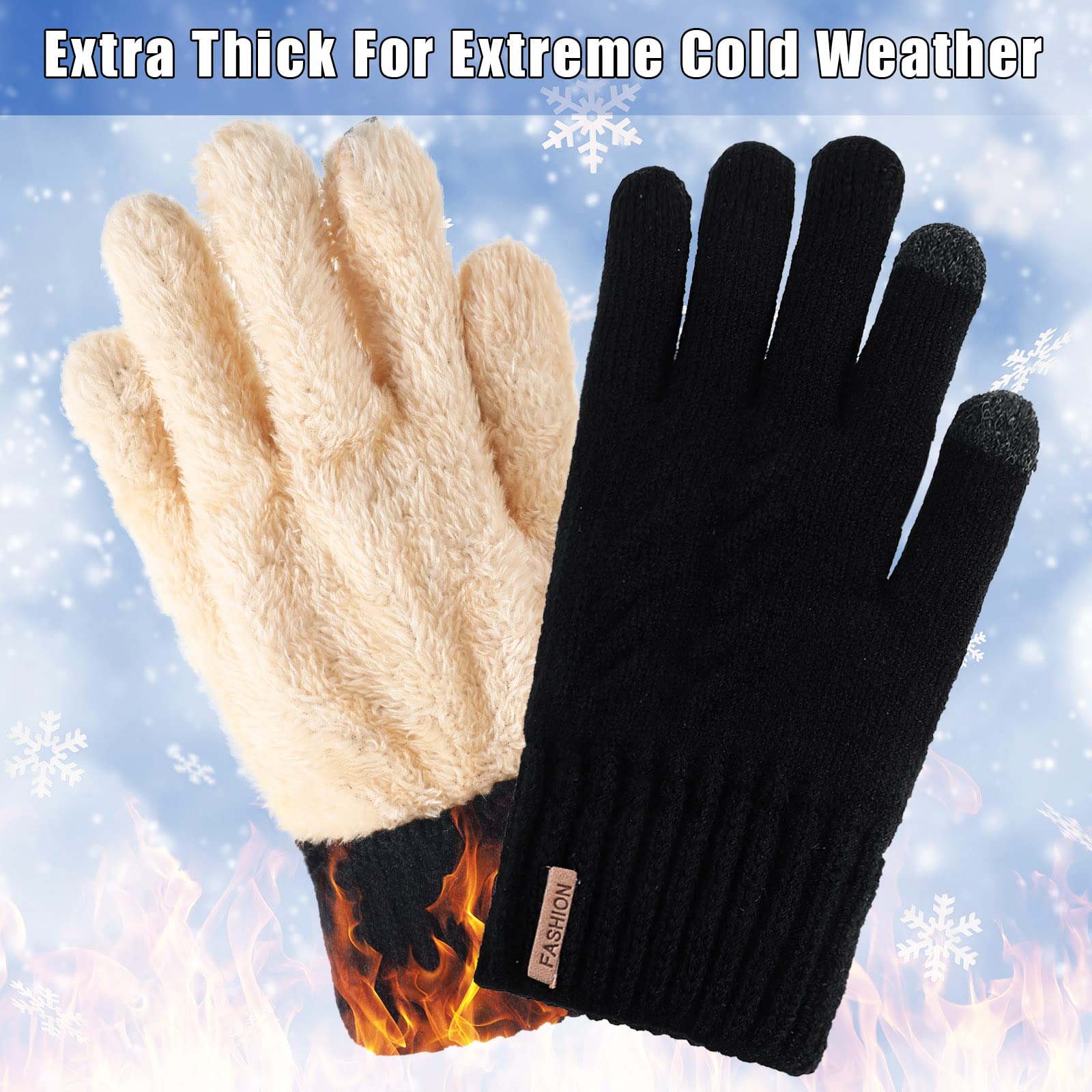 Janmercy 3 Pairs Winter Fleece Lined Gloves for Women Thick Warm Lining Touch Screen Thermal Gloves for Cold Weather Work(Black, Light Gray, Coffee)