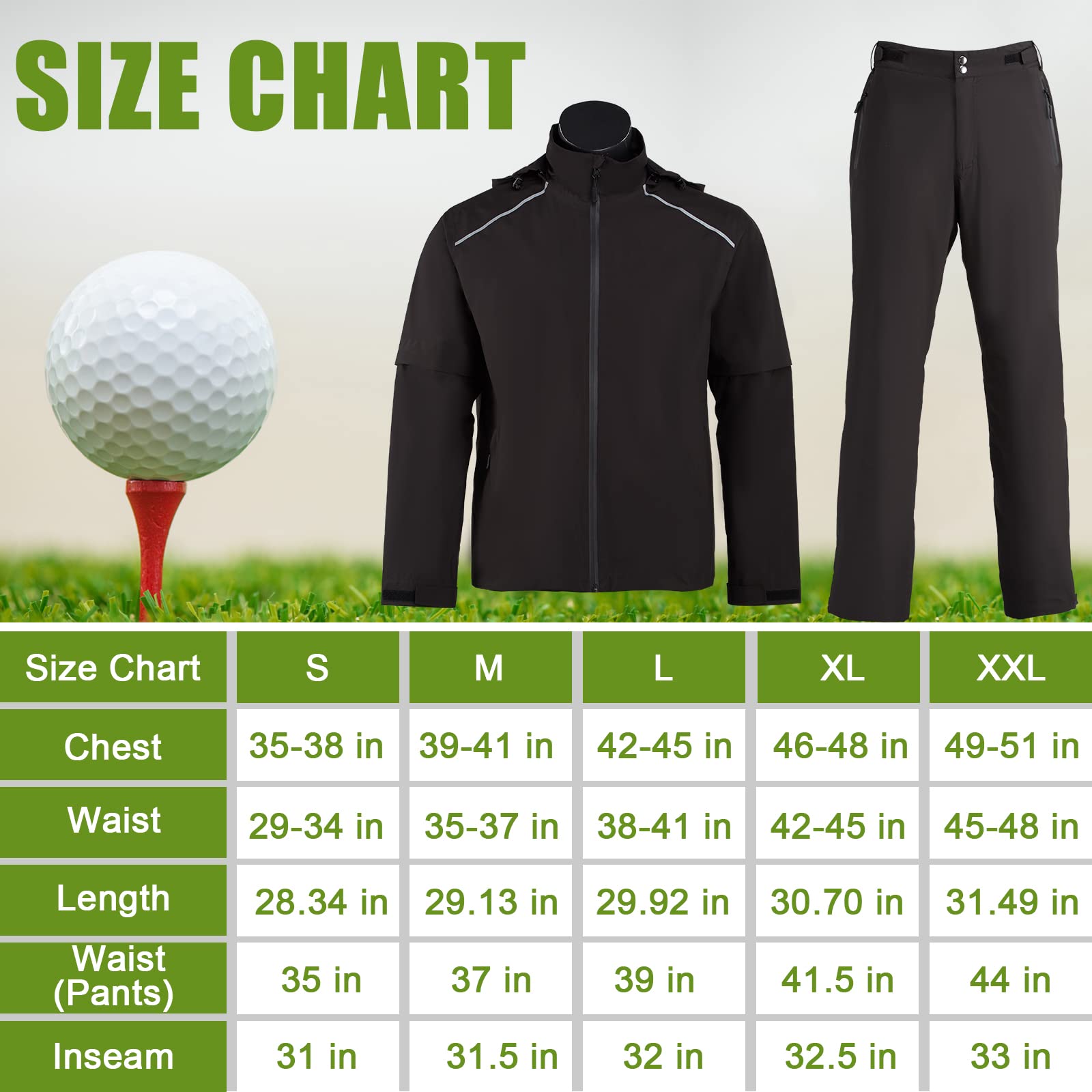 K.E.J. Golf Lightweight Jacket Men Waterproof Golf Pants and Jacket Rain Suit for Hunting Hiking Fishing Gifts for Men