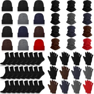 Kenning 48 Pcs Winter Beanie Hat Neck Warmer Gloves and Sock Set Unisex Bulk Knit Hats Neck Gaiter Warm Gift for Men Women