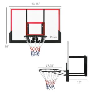 Soozier Wall Mounted Basketball Hoop, Basketball Goal Combo Kit with 43" x 30" Shatter Proof Backboard, Durable Bracket and All Weather Net for Outdoor Use