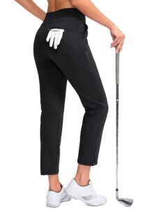 yyv women's golf pants stretch work ankle pants high waist dress pants with pockets for yoga business travel casual(black xx-large)