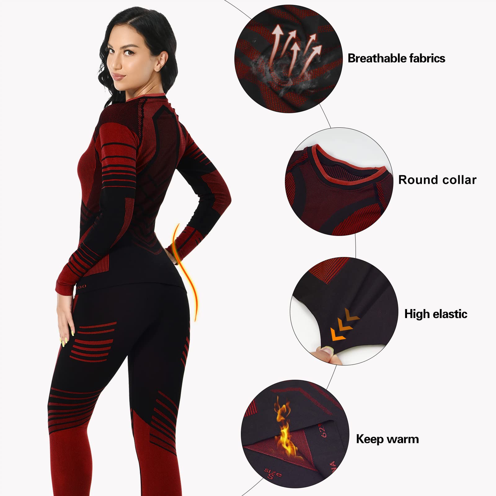 MEETWEE Thermal Underwear for Women, Long Johns Ski Cold Weather Gear Set Base Layer Warm Winter Top and Bottom Running Red Medium