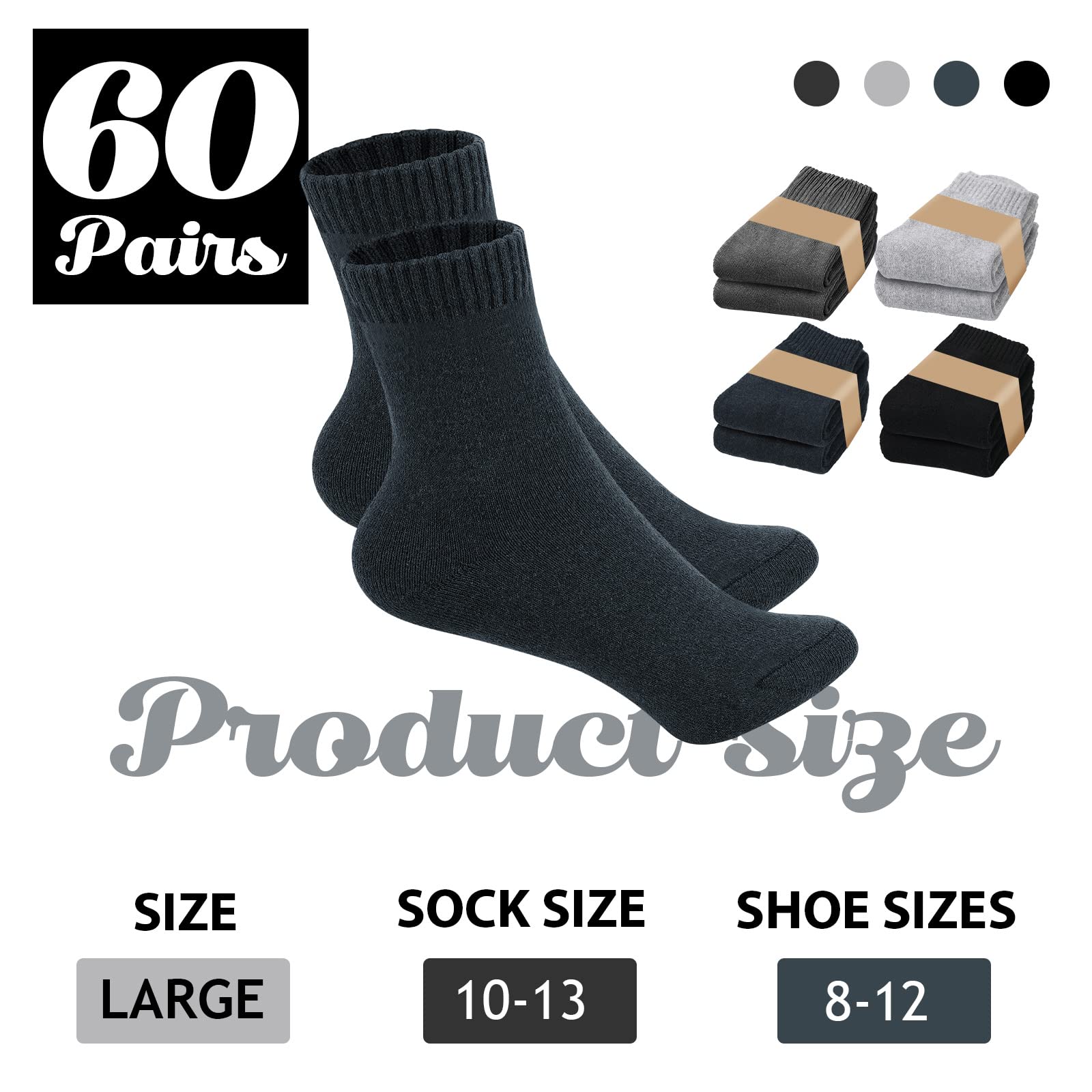 Jecery 60 Pairs Thermal Winter Socks Warm Socks for Men and Women Bulk Winter Socks Cold Weather Boot Sock Bulk Pack Donation Charity Care Bundle Warm Gift (Dark Colors)