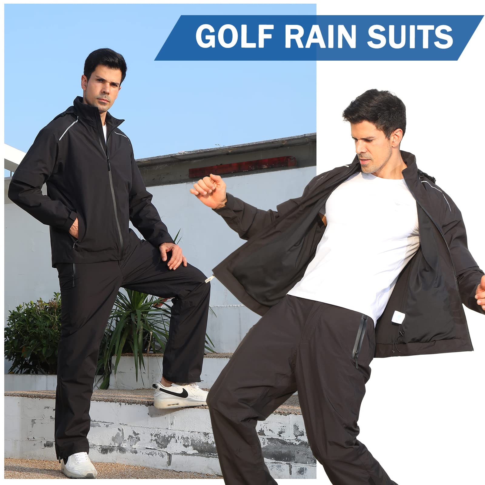 K.E.J. Golf Lightweight Jacket Men Waterproof Golf Pants and Jacket Rain Suit for Hunting Hiking Fishing Gifts for Men