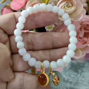 Heavens Tvcz Jade Bracelet Women Good Luck Bracelet Gem Jadeite Real for Women Energy Charms with Jade Pendant Coin Lucky Yellow Naga Eye Powerful Thai Prosperity Trade 7.50mm.