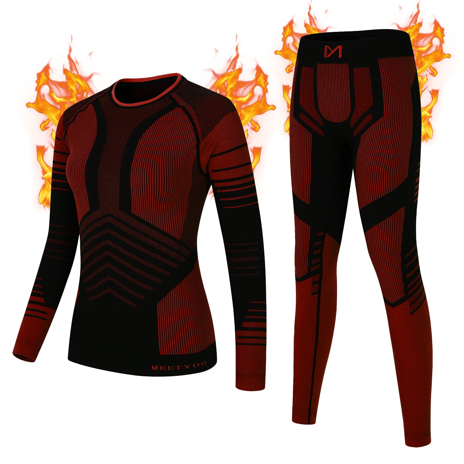 MEETWEE Thermal Underwear for Women, Long Johns Ski Cold Weather Gear Set Base Layer Warm Winter Top and Bottom Running Red Medium