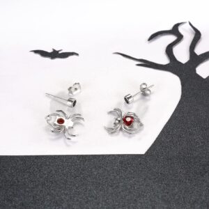 Sterling Silver Spider Stud Earrings Punk Red Cz Halloween Drop Dangle Earring Jewelry Gifts for Women (White)