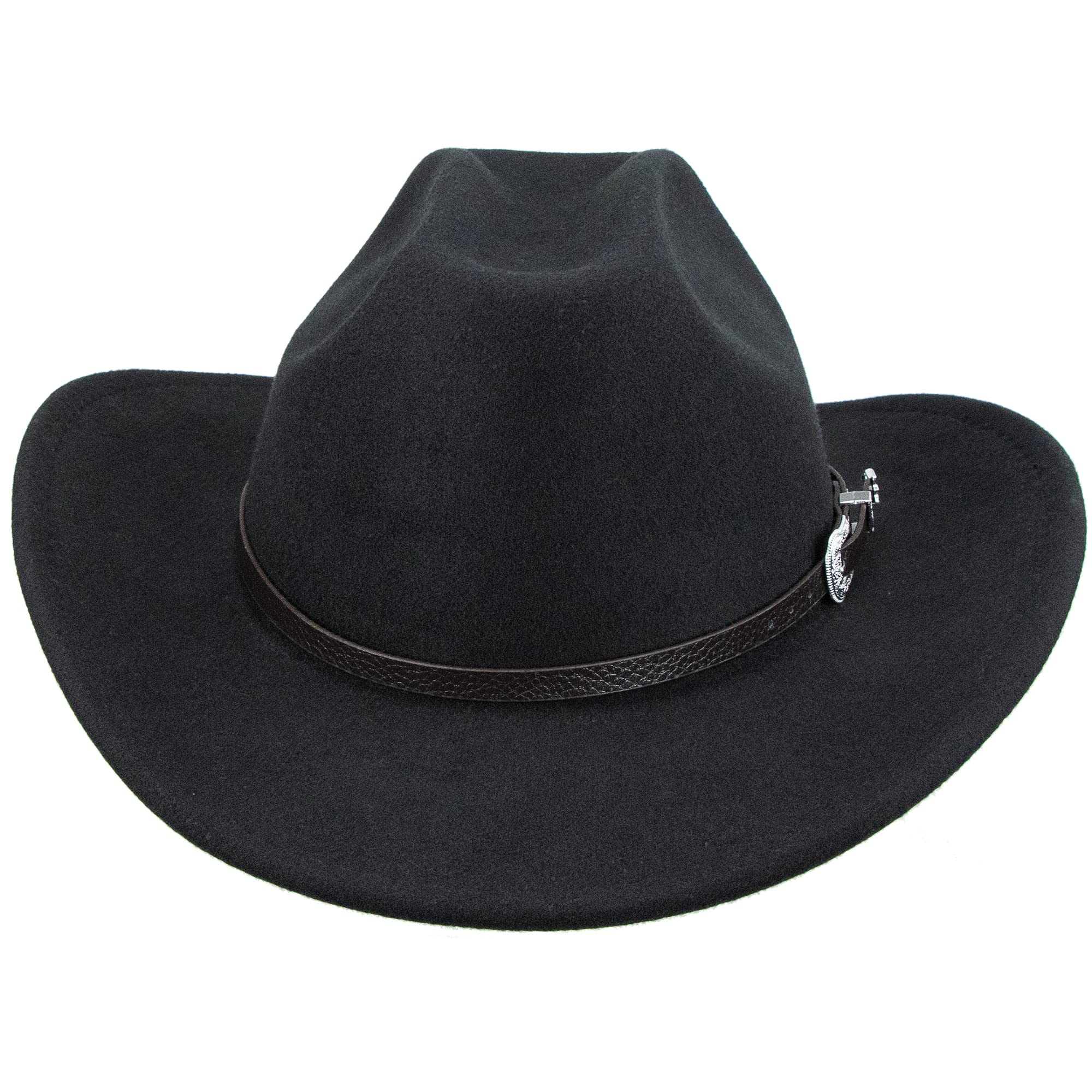 Classic Black Western Felt Roll Up Brim Cowboy and Cowgirl Hat for Women and Men - Decoration with Western Belt Bukle