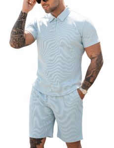 urru men's polo shirt and shorts set summer outfits casual short sleeve polo suit for men 2 piece shorts tracksuit set light blue l