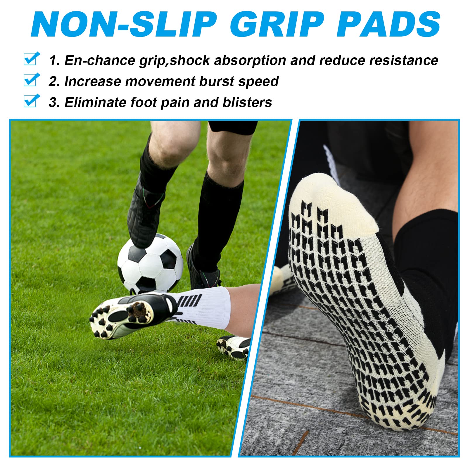 Jspupifip 2 Pair Soccer Socks Men,Ankle Socks Youth Black/White Speed Anti Slip Grip Pads Football Sock Gain the Edge Grip Soccer Socks for Women Girls Boys Teen Kids(White,Black)