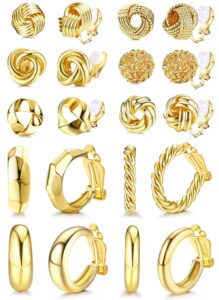 yadoca 10 pairs clip on earrings for women 14k gold plated clip on hoop earrings chunky clip earrings no piercing fake earrings set hypoallergenic