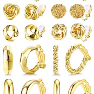 YADOCA 10 Pairs Clip On Earrings for Women 14K Gold Plated Clip On Hoop Earrings Chunky Clip Earrings No Piercing Fake Earrings Set Hypoallergenic