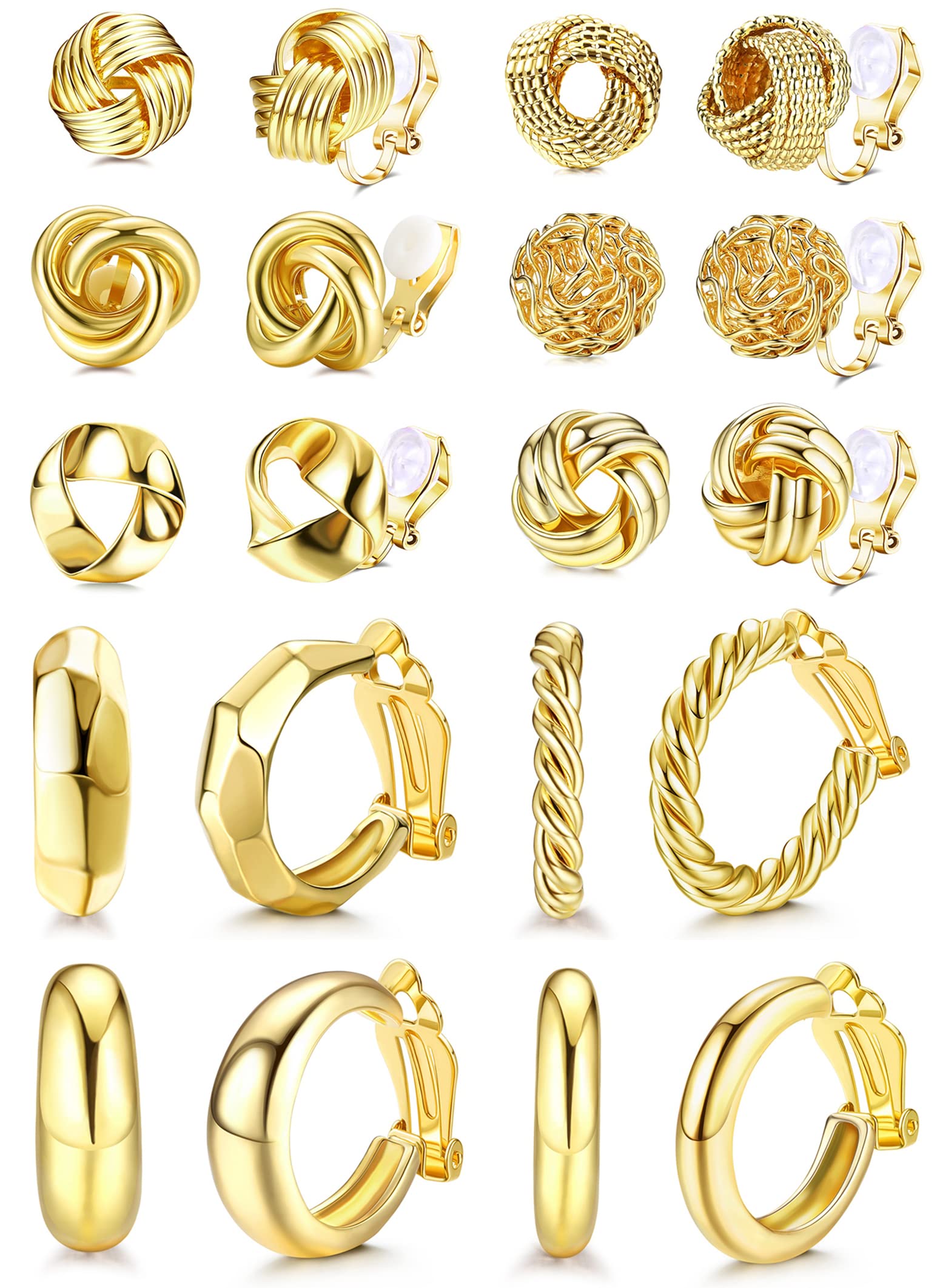 YADOCA 10 Pairs Clip On Earrings for Women 14K Gold Plated Clip On Hoop Earrings Chunky Clip Earrings No Piercing Fake Earrings Set Hypoallergenic