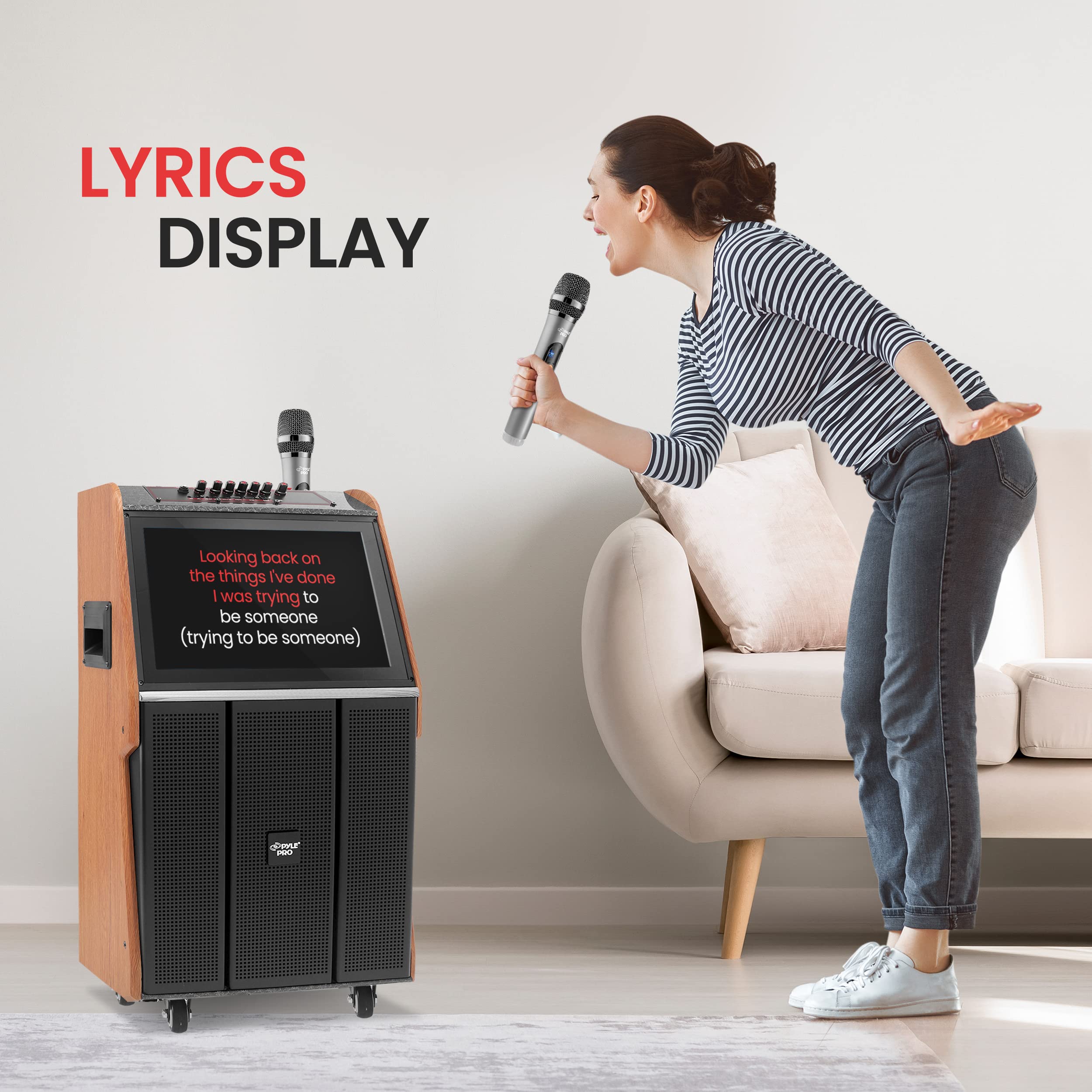 Pyle Portable Wireless BT Streaming Karaoke Machine Loudspeaker with Touch Screen and Wireless Microphone, Wheels and Handle Bar, Supports USB/SD/MMC/PC/TV / MP3 / Mobile Phone, etc.