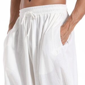 AITFINEISM Men's Drawstring Aladdin Hippie Harem Pants Loose Drop Crotch Trousers (X-Large, White)