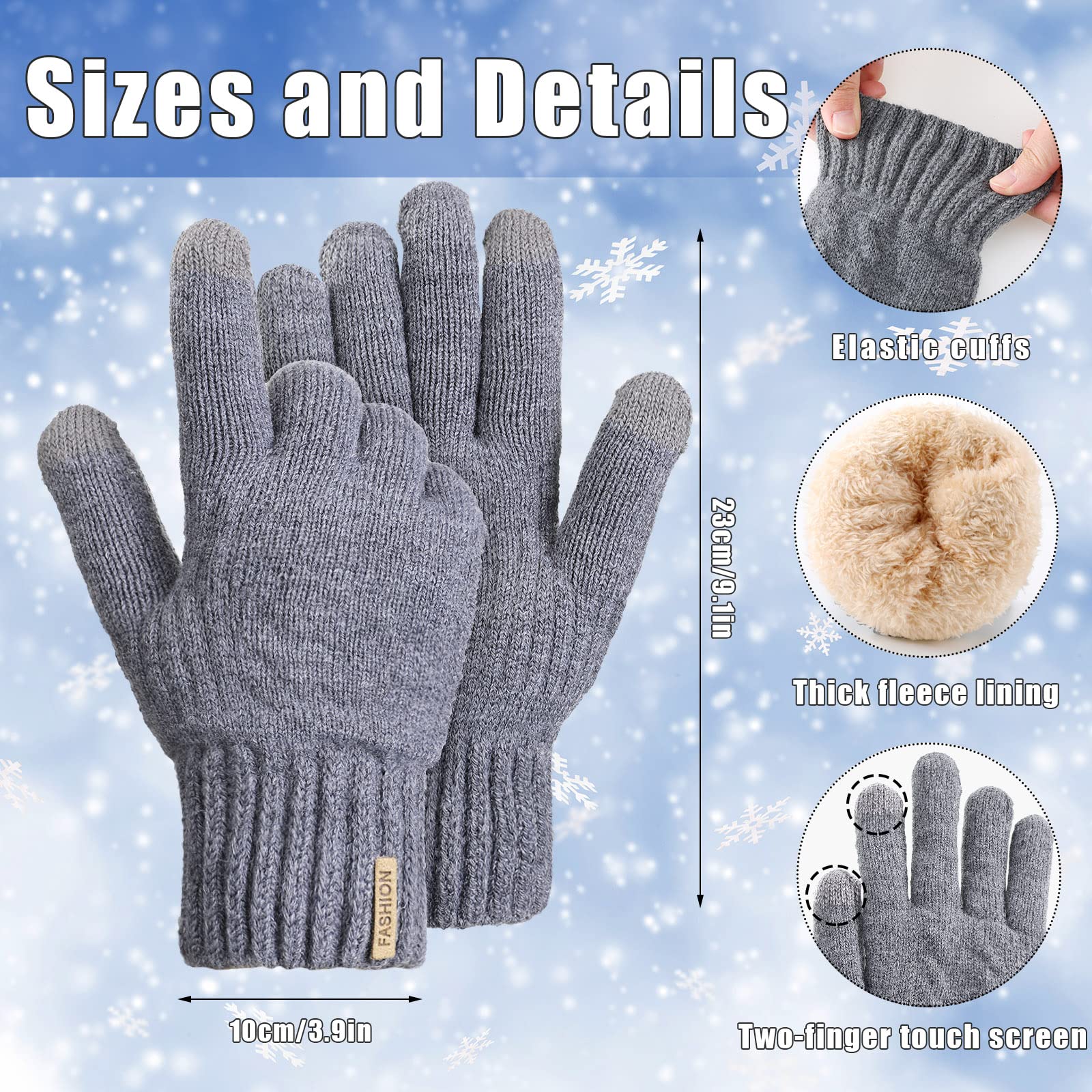 Janmercy 3 Pairs Winter Fleece Lined Gloves for Women Thick Warm Lining Touch Screen Thermal Gloves for Cold Weather Work(Black, Light Gray, Coffee)