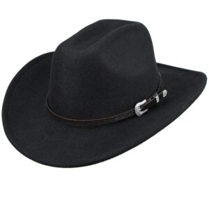 classic black western felt roll up brim cowboy and cowgirl hat for women and men - decoration with western belt bukle