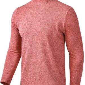 Thermal Base Layer Men Mock Turtleneck(Red Heather,XL)