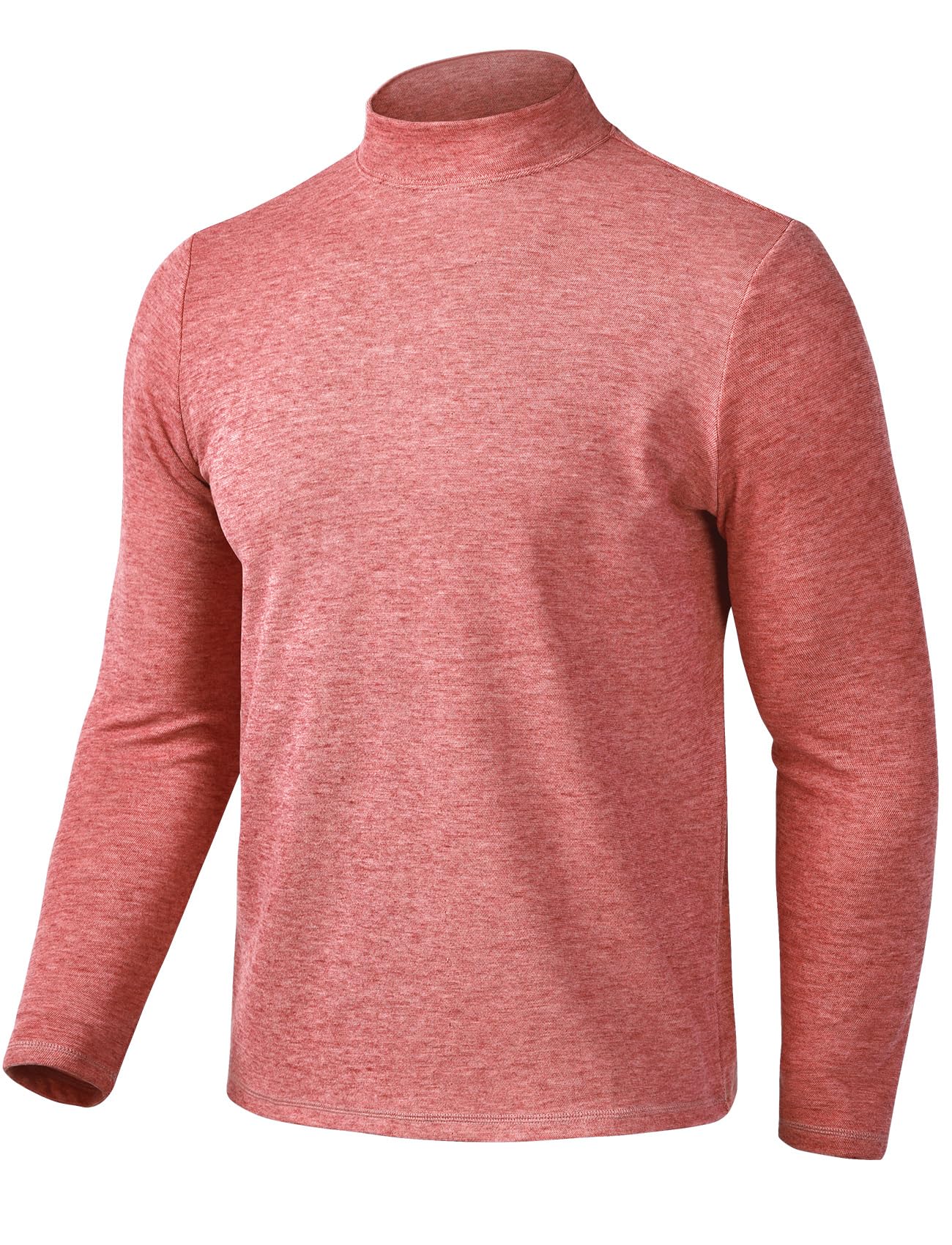 Thermal Base Layer Men Mock Turtleneck(Red Heather,XL)