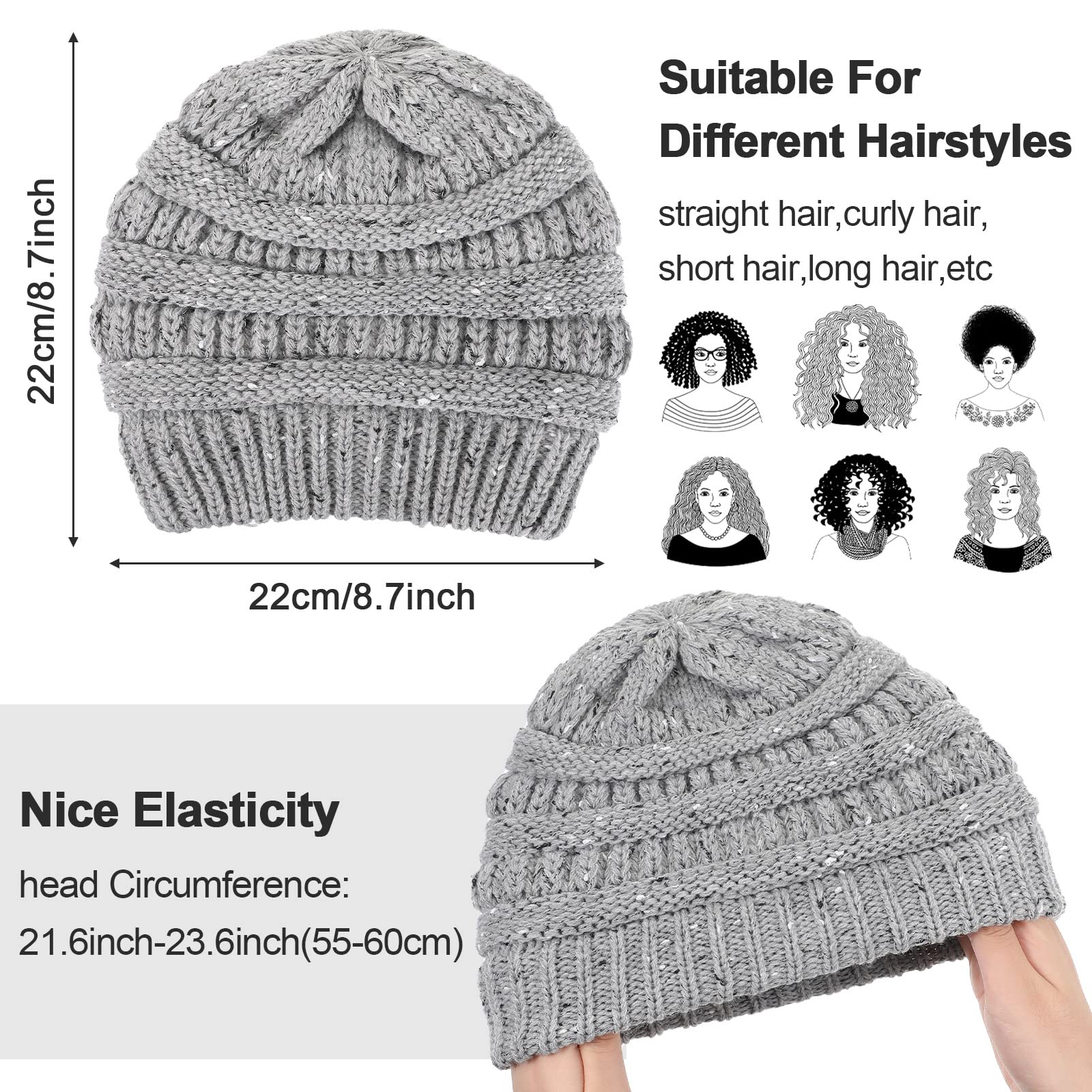 6 Pieces Winter Knitted Satin Lined Beanie Hats for Women Satin Lined Cable Thick Chunky Cap Slouchy Cable Beanie Silky Soft Washed Warm Hat