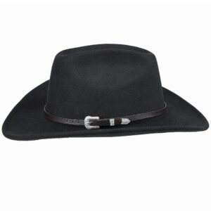 Classic Black Western Felt Roll Up Brim Cowboy and Cowgirl Hat for Women and Men - Decoration with Western Belt Bukle