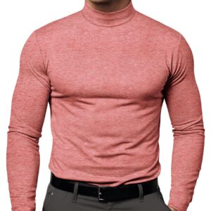 Thermal Base Layer Men Mock Turtleneck(Red Heather,XL)