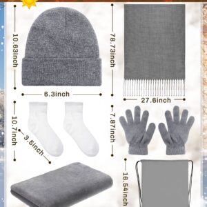 Jecery 72 Pieces Homeless Care Package Supplies Winter Coral Fleece Blanket Gloves Socks Beanies Scarves and Drawstring Bags Bulk for Winter Homeless Care