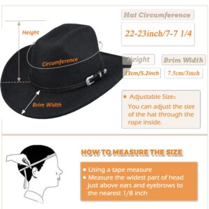 Classic Black Western Felt Roll Up Brim Cowboy and Cowgirl Hat for Women and Men - Decoration with Western Belt Bukle