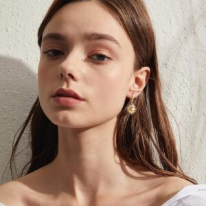 WOWORAMA Gold Sun Earrings for Women 18K Gold Hoop Dangle Earrings Dainty Huggie Hoop Earrings with Sun Charm Minimalist Statement Hoop Earrings Trendy Jewelry Gifts