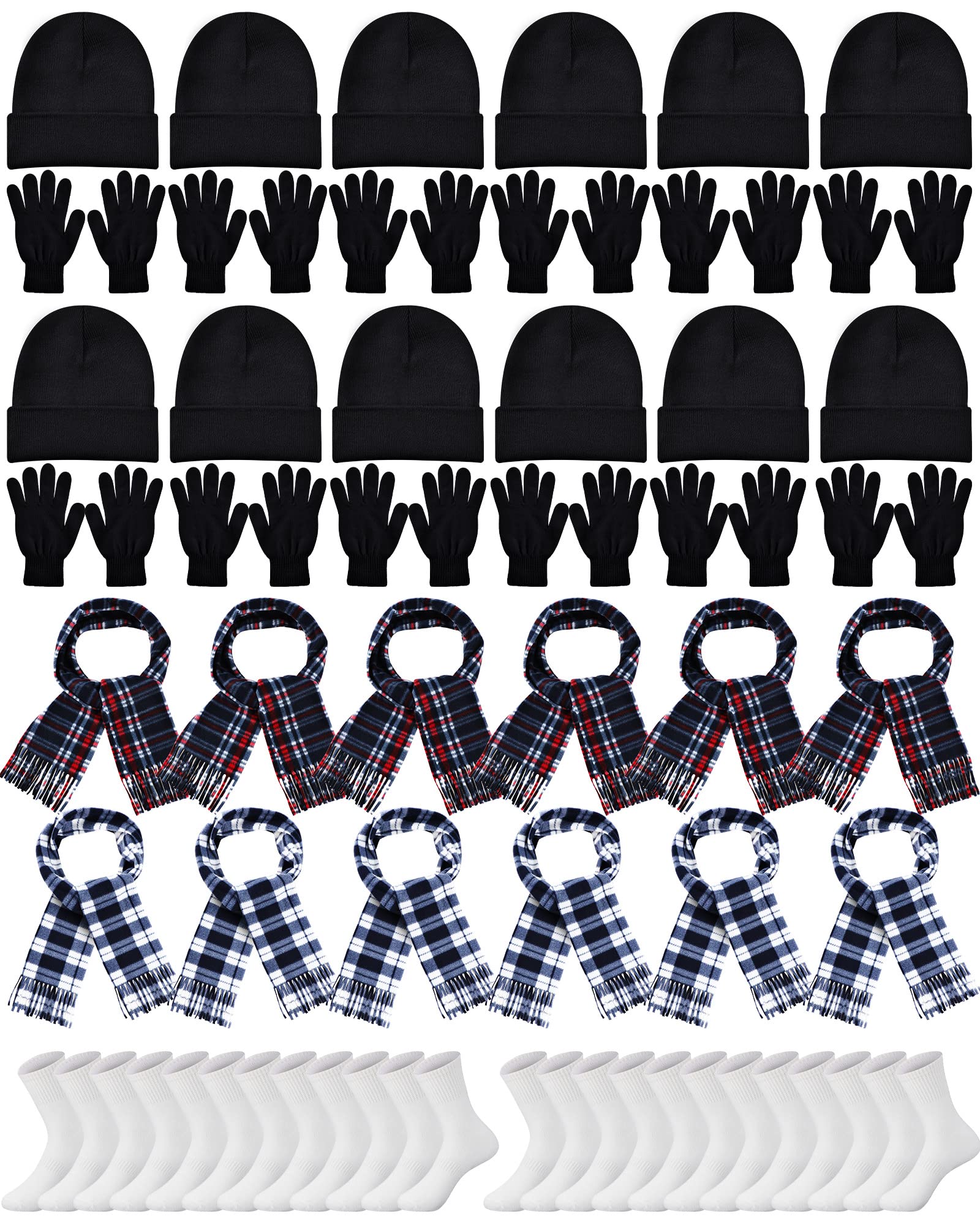 48 Pieces Winter Gloves Scarves Beanies Socks Set Winter Homeless Care Package Bulk for Homeless Charity Warm Gift