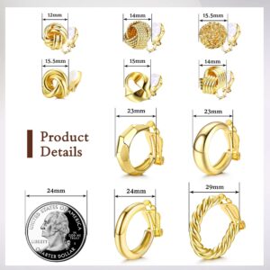 YADOCA 10 Pairs Clip On Earrings for Women 14K Gold Plated Clip On Hoop Earrings Chunky Clip Earrings No Piercing Fake Earrings Set Hypoallergenic