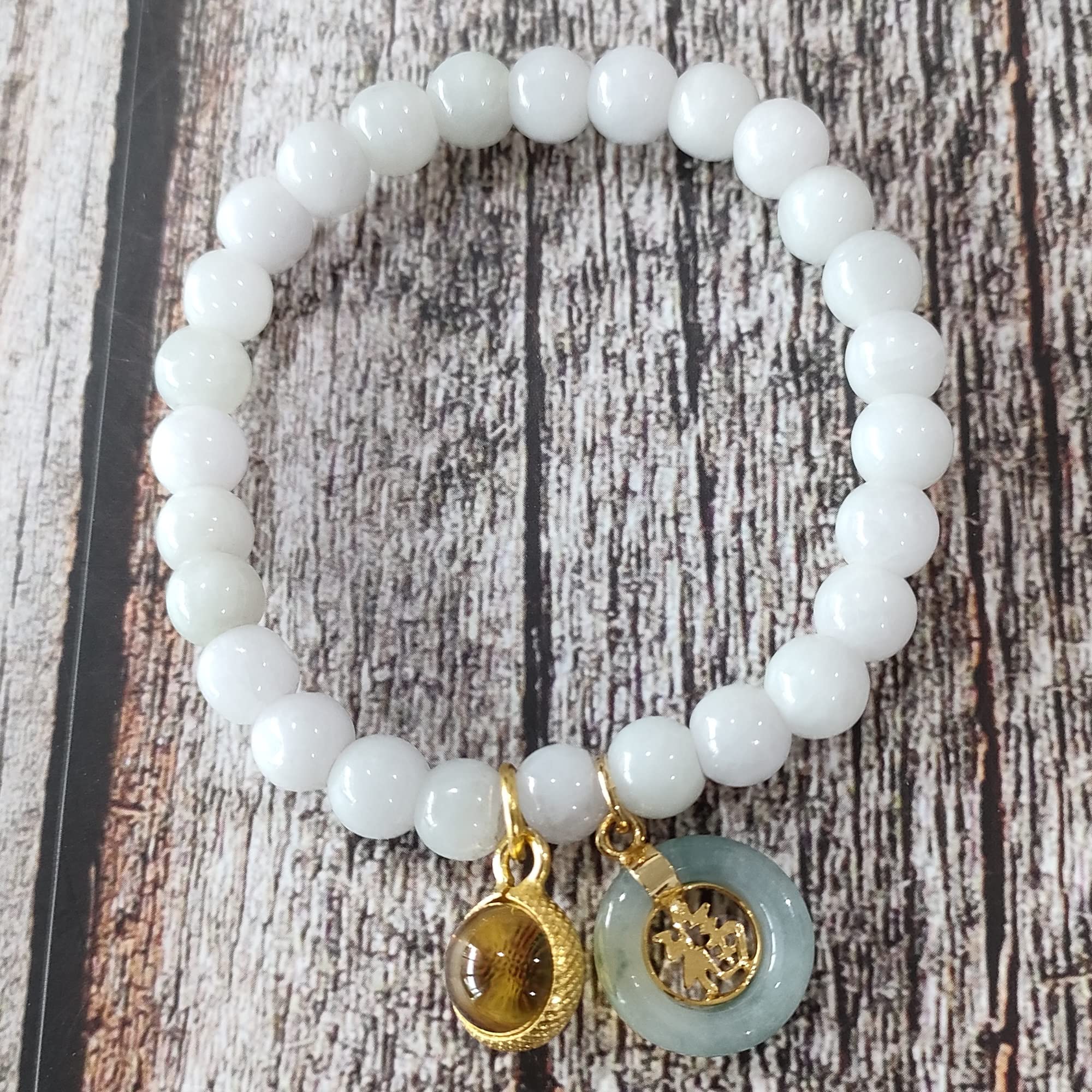 Heavens Tvcz Jade Bracelet Women Good Luck Bracelet Gem Jadeite Real for Women Energy Charms with Jade Pendant Coin Lucky Yellow Naga Eye Powerful Thai Prosperity Trade 7.50mm.