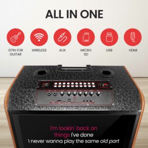 Pyle Portable Wireless BT Streaming Karaoke Machine Loudspeaker with Touch Screen and Wireless Microphone, Wheels and Handle Bar, Supports USB/SD/MMC/PC/TV / MP3 / Mobile Phone, etc.