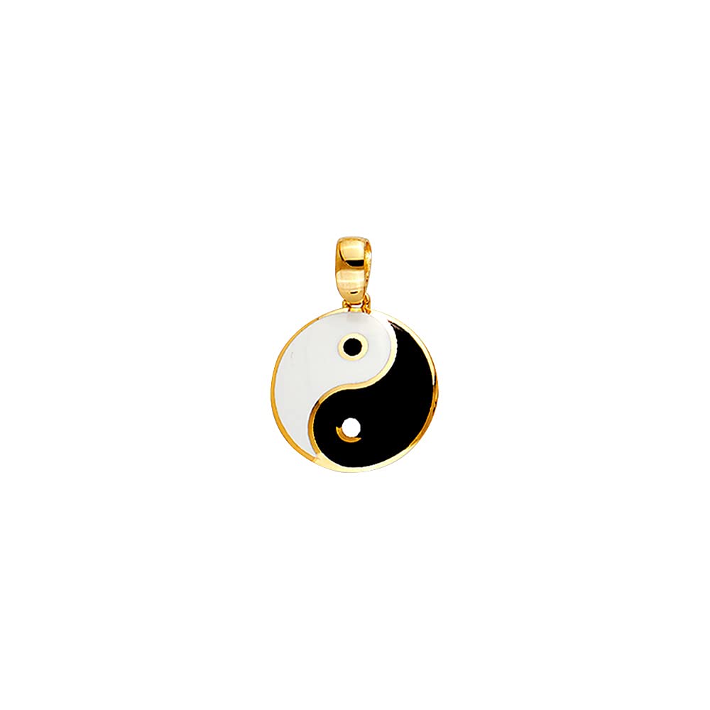 14k REAL Yellow Gold Enamel Yin Yang Charm Pendant