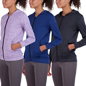 3 Pack: Womens Dry Fit Long Sleeve Full Zip Up Hoodie Jacket Ladies Athletic Running Track Workout Sports Yoga Pockets UPF Sun Shirt Rain Warm Sweat Up Winter Rain Lightweight Outerwear- Set 3, M