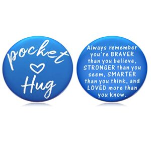 mixjoy 2-sided little pocket hug token thinking of you miss you gift - you are braver than you believe cheer up gifts good luck cancer get well soon coin, 1.5", blue