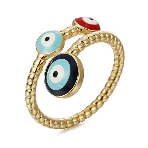 Winssigma Evil Eye Ring for Women, Gold Plated Colorful Cubic Zirconia Turkish Faith Protection for Women(Evil Eye G)