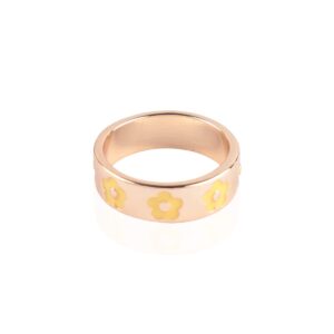 RIAH FASHION Simple Adjustable Open Ring - Delicate Crystal Rhinestone Cubic Wrap Ring Floral (Epoxy Color Daisy Metal Ring - Gold Yellow)