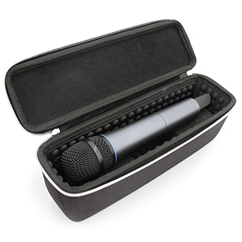 CASEMATIX Wireless Microphone Case Compatible with Two Wireless Mic System Microphones Up To 10.75" by Sennheiser, Shure and More - Sleek Mic Case For Travel with Zipper for Singing or Karaoke