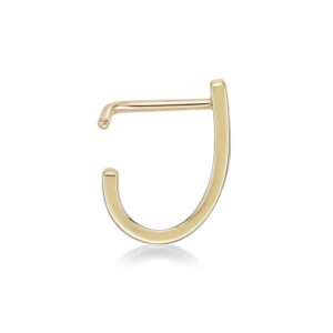 Lavari Jewelers 20 Gauge L Shaped Faux Hoop Nose Ring for Men or Women - 14k Yellow Gold Nose Stud Piercing - 20G Unisex Hypoallergenic Body Piercing Jewelry